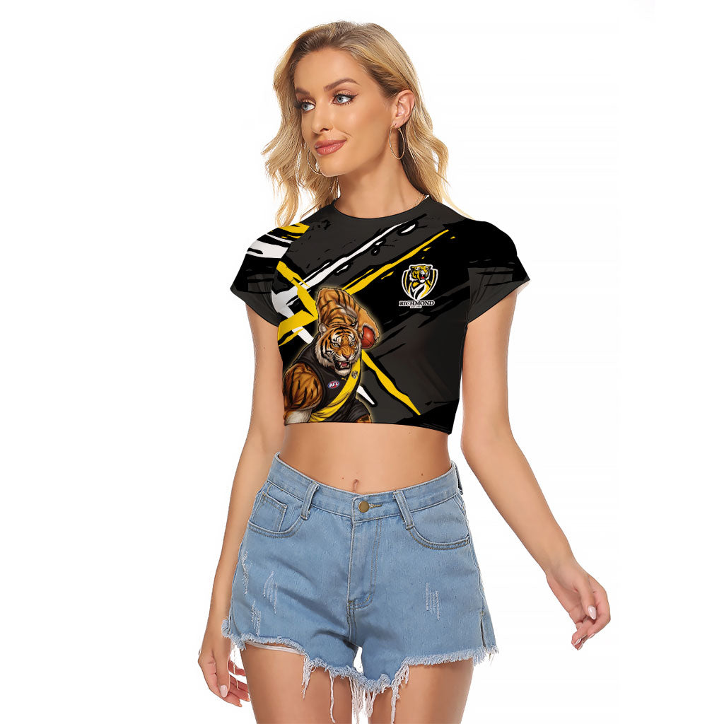 Richmond Football Club Raglan Cropped T Shirt Tigers Muscular Mascot Graphic - Abstract Paint Splatter Art