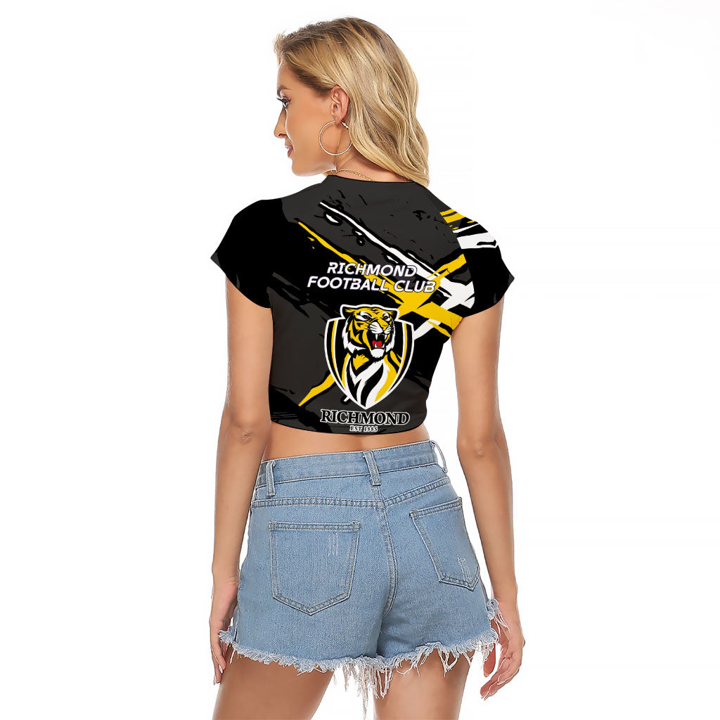 Richmond Football Club Raglan Cropped T Shirt Tigers Muscular Mascot Graphic - Abstract Paint Splatter Art