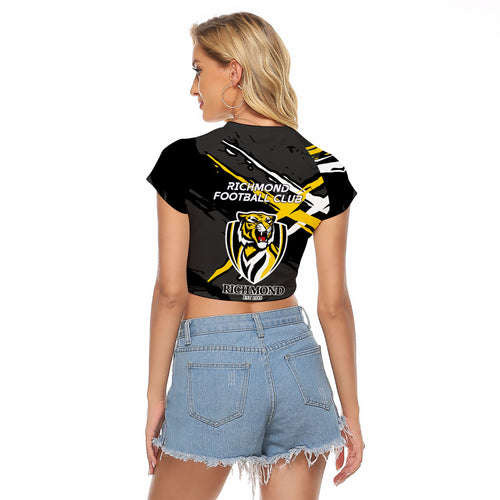 Richmond Football Club Raglan Cropped T Shirt Tigers Muscular Mascot Graphic - Abstract Paint Splatter Art