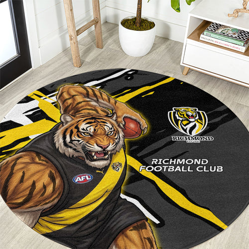 Richmond Football Club Round Carpet Tigers Muscular Mascot Graphic - Abstract Paint Splatter Art