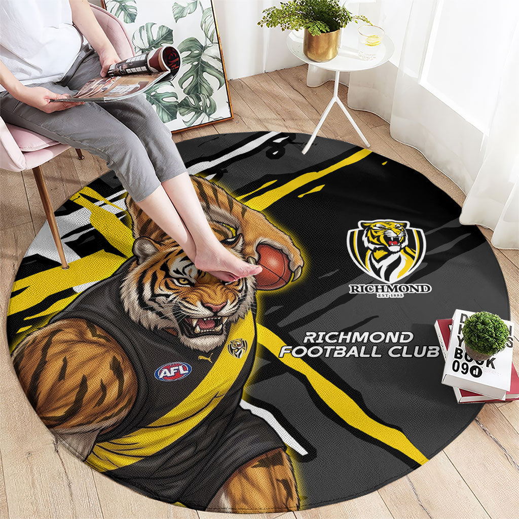 Richmond Football Club Round Carpet Tigers Muscular Mascot Graphic - Abstract Paint Splatter Art