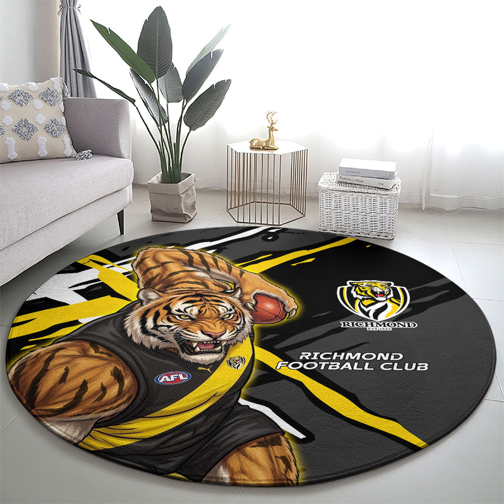 Richmond Football Club Round Carpet Tigers Muscular Mascot Graphic - Abstract Paint Splatter Art