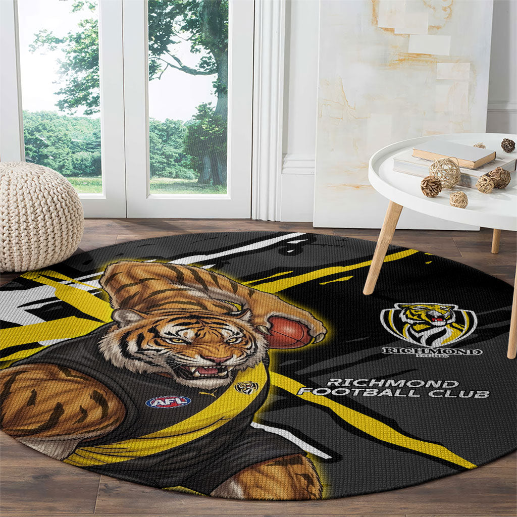 Richmond Football Club Round Carpet Tigers Muscular Mascot Graphic - Abstract Paint Splatter Art