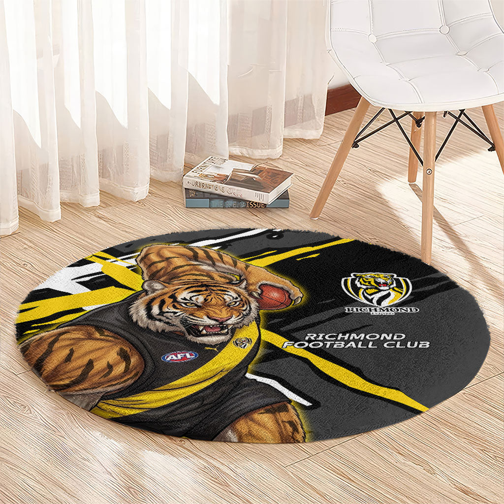 Richmond Football Club Round Carpet Tigers Muscular Mascot Graphic - Abstract Paint Splatter Art