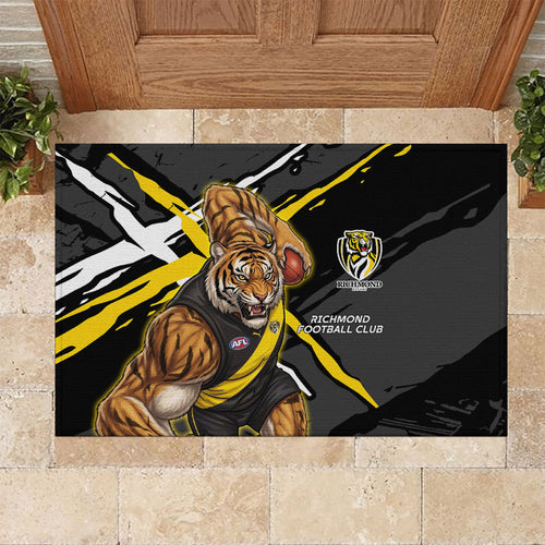 Richmond Football Club Rubber Doormat Tigers Muscular Mascot Graphic - Abstract Paint Splatter Art