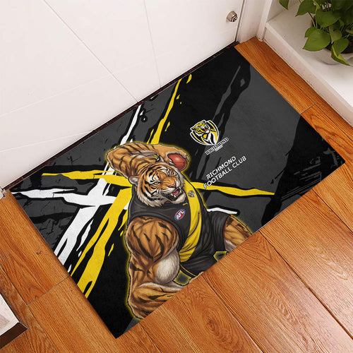 Richmond Football Club Rubber Doormat Tigers Muscular Mascot Graphic - Abstract Paint Splatter Art