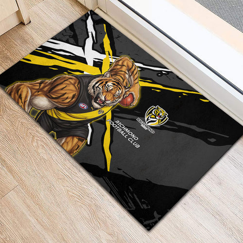 Richmond Football Club Rubber Doormat Tigers Muscular Mascot Graphic - Abstract Paint Splatter Art