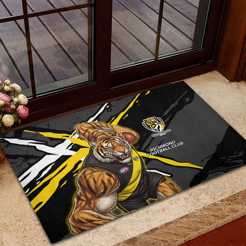 Richmond Football Club Rubber Doormat Tigers Muscular Mascot Graphic - Abstract Paint Splatter Art