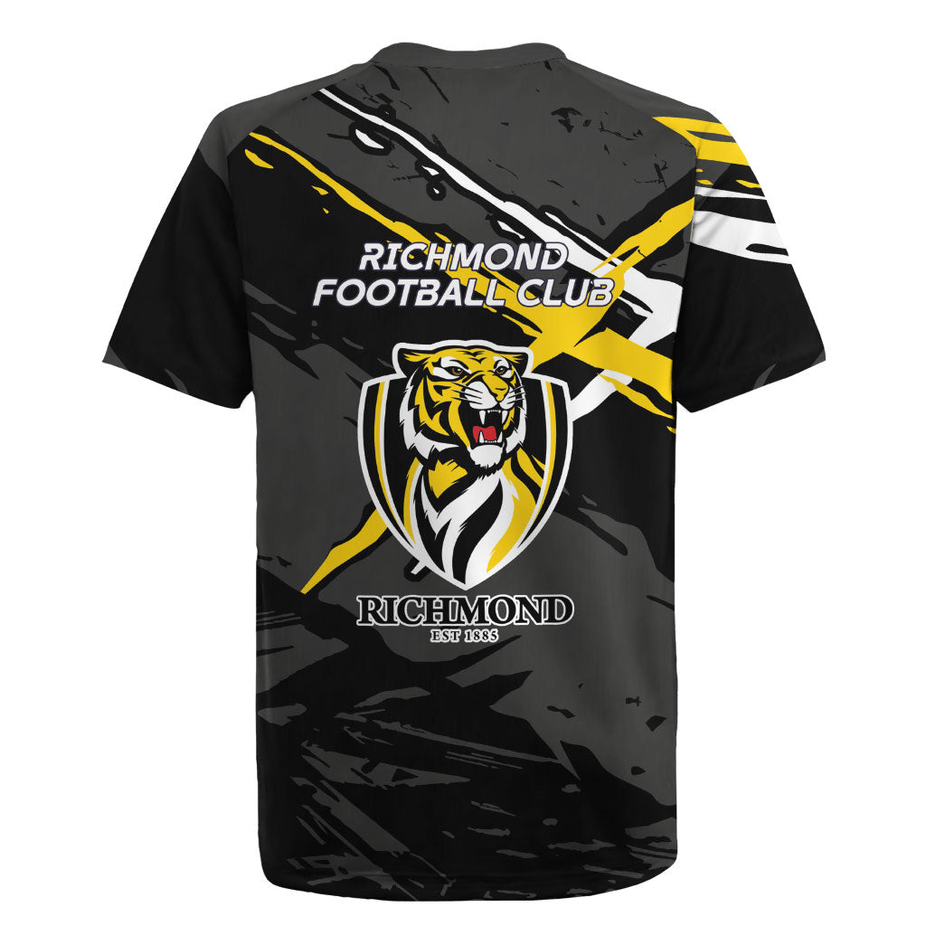 Richmond Football Club Rugby Jersey Tigers Muscular Mascot Graphic - Abstract Paint Splatter Art