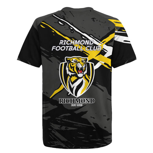 Richmond Football Club Rugby Jersey Tigers Muscular Mascot Graphic - Abstract Paint Splatter Art