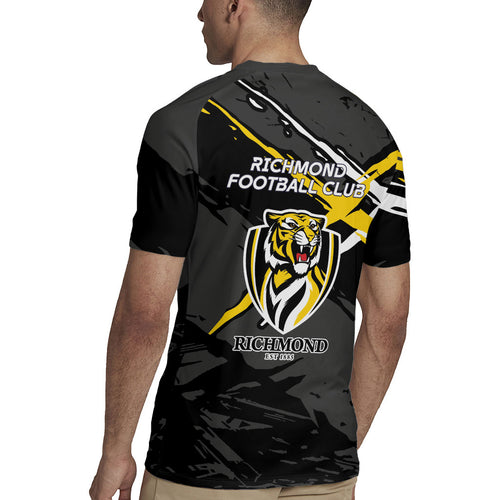 Richmond Football Club Rugby Jersey Tigers Muscular Mascot Graphic - Abstract Paint Splatter Art
