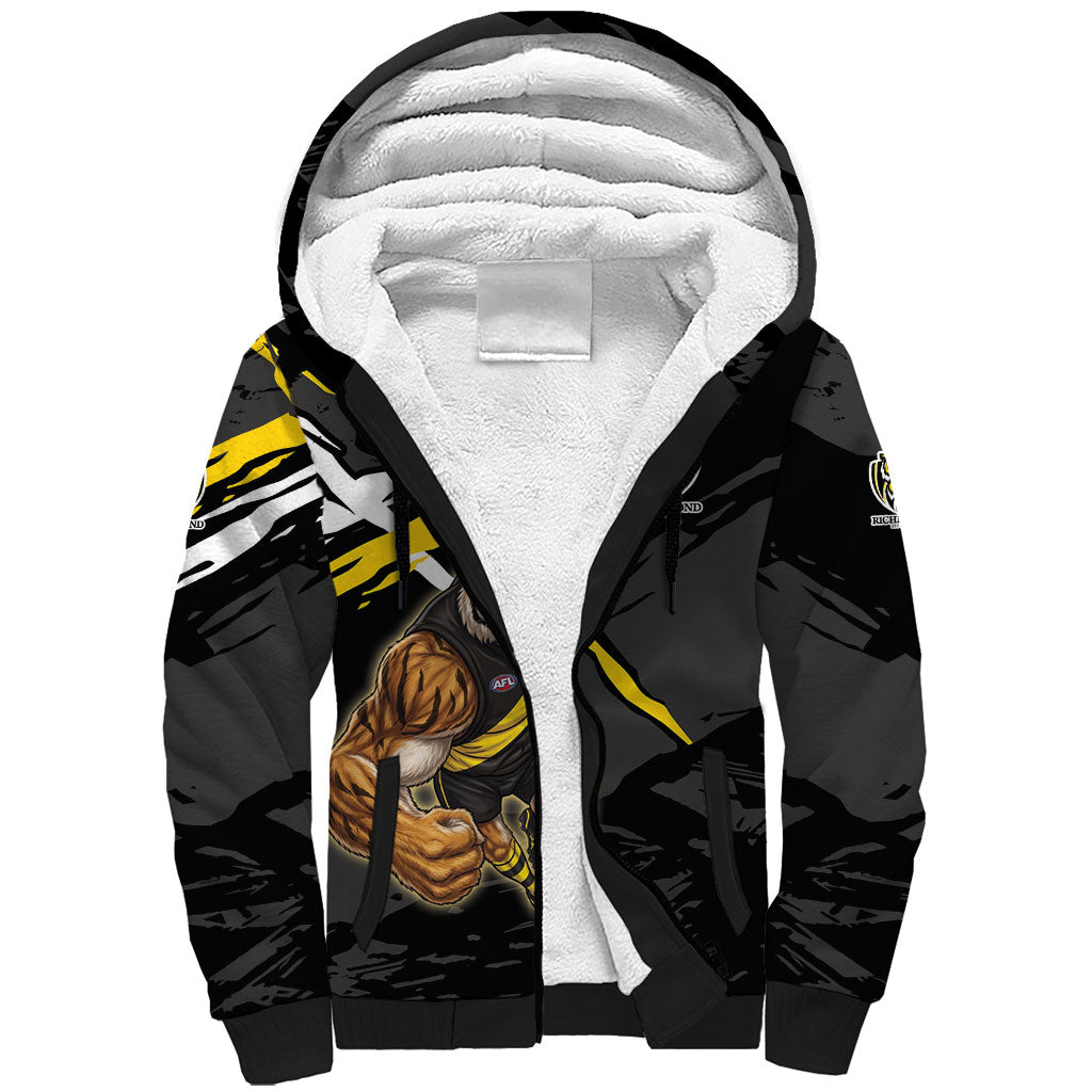 Richmond Football Club Sherpa Hoodie Tigers Muscular Mascot Graphic - Abstract Paint Splatter Art