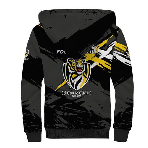 Richmond Football Club Sherpa Hoodie Tigers Muscular Mascot Graphic - Abstract Paint Splatter Art