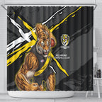 Richmond Football Club Shower Curtain Tigers Muscular Mascot Graphic - Abstract Paint Splatter Art