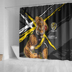 Richmond Football Club Shower Curtain Tigers Muscular Mascot Graphic - Abstract Paint Splatter Art