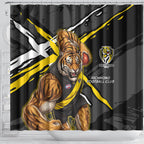 Richmond Football Club Shower Curtain Tigers Muscular Mascot Graphic - Abstract Paint Splatter Art
