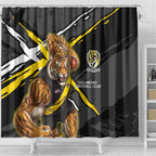 Richmond Football Club Shower Curtain Tigers Muscular Mascot Graphic - Abstract Paint Splatter Art