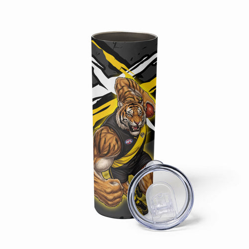 Richmond Football Club Skinny Tumbler Tigers Muscular Mascot Graphic - Abstract Paint Splatter Art