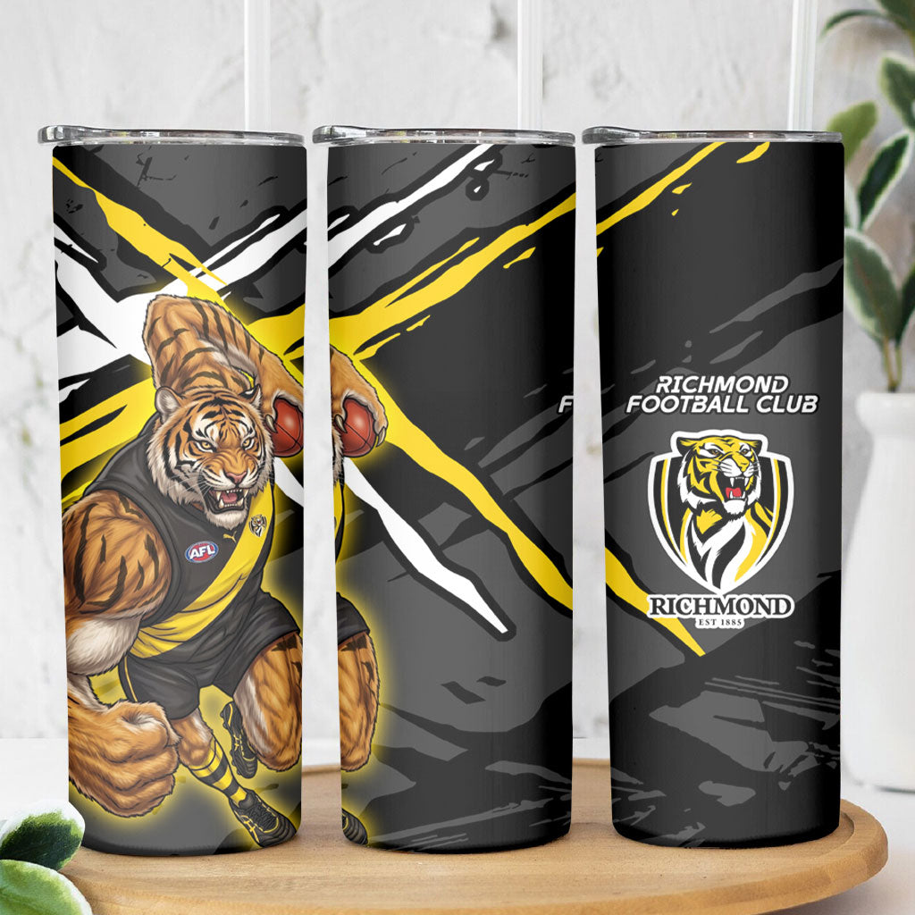 Richmond Football Club Skinny Tumbler Tigers Muscular Mascot Graphic - Abstract Paint Splatter Art