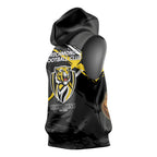 Richmond Football Club Sleeveless Hoodie Tigers Muscular Mascot Graphic - Abstract Paint Splatter Art