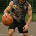Richmond Football Club Sleeveless Hoodie Tigers Muscular Mascot Graphic - Abstract Paint Splatter Art