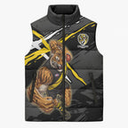 Richmond Football Club Sleeveless Puffer Jacket Tigers Muscular Mascot Graphic - Abstract Paint Splatter Art