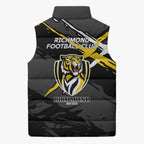 Richmond Football Club Sleeveless Puffer Jacket Tigers Muscular Mascot Graphic - Abstract Paint Splatter Art