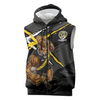 Richmond Football Club Sleeveless Zip Hoodie Tigers Muscular Mascot Graphic - Abstract Paint Splatter Art