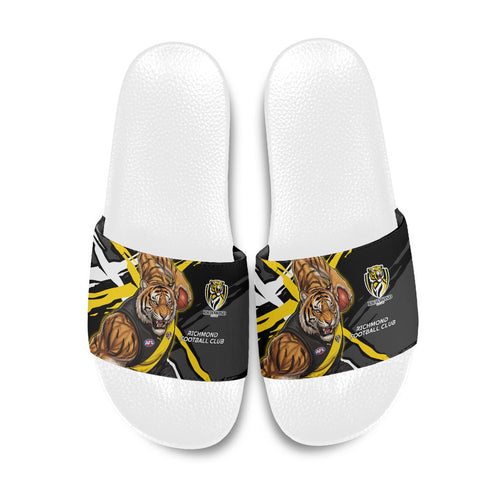 Richmond Football Club Slide Sandals Tigers Muscular Mascot Graphic - Abstract Paint Splatter Art
