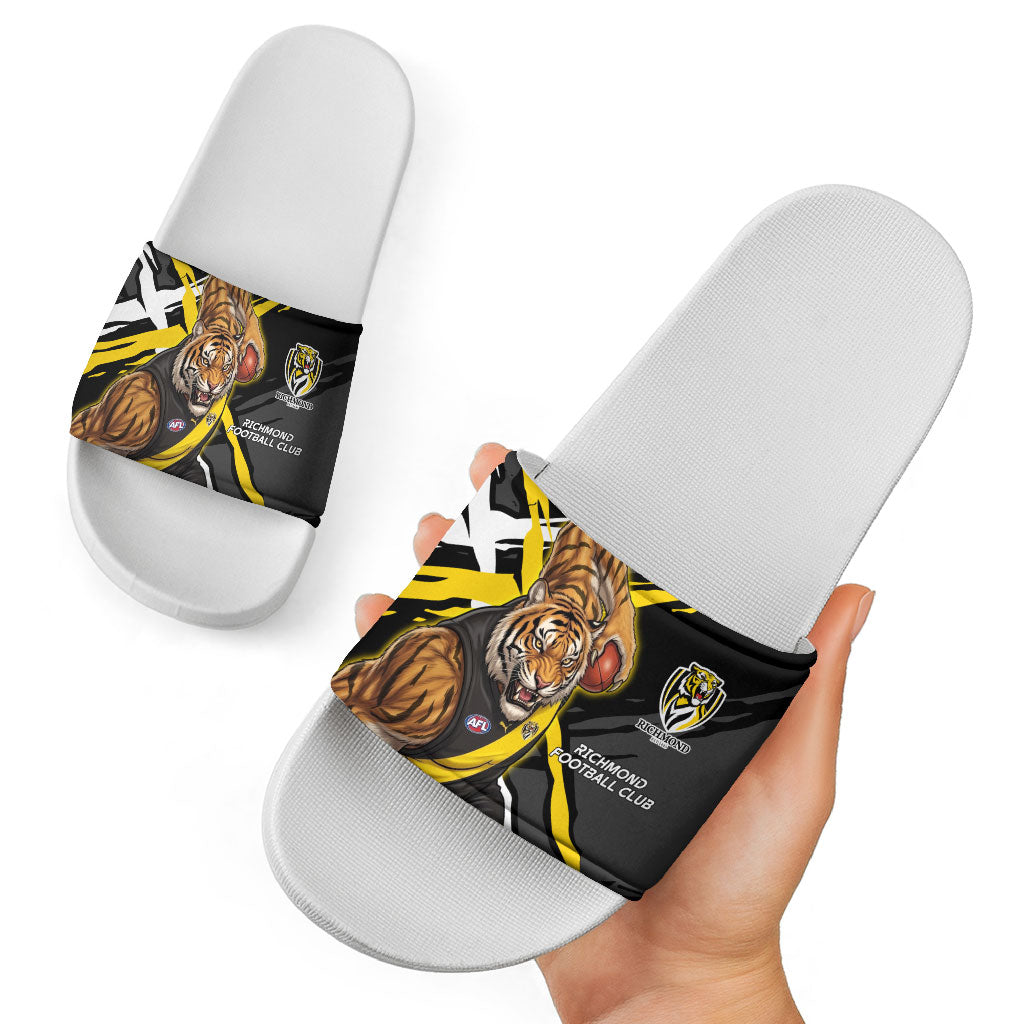 Richmond Football Club Slide Sandals Tigers Muscular Mascot Graphic - Abstract Paint Splatter Art