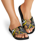 Richmond Football Club Slide Sandals Tigers Muscular Mascot Graphic - Abstract Paint Splatter Art