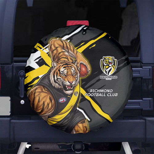 Richmond Football Club Spare Tire Cover Tigers Muscular Mascot Graphic - Abstract Paint Splatter Art