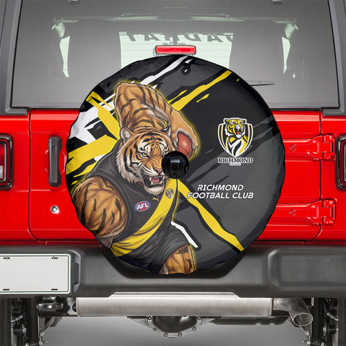 Richmond Football Club Spare Tire Cover Tigers Muscular Mascot Graphic - Abstract Paint Splatter Art