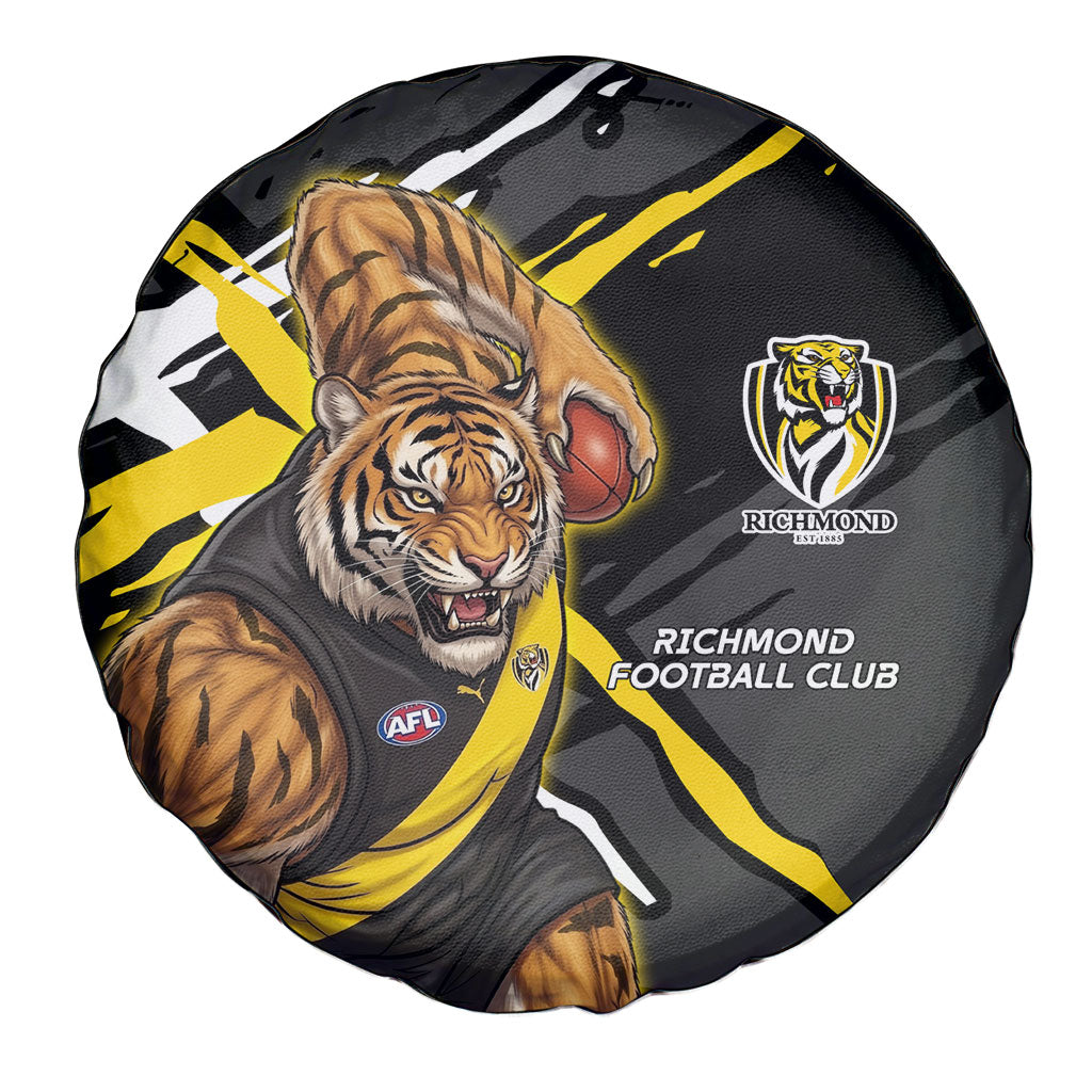 Richmond Football Club Spare Tire Cover Tigers Muscular Mascot Graphic - Abstract Paint Splatter Art