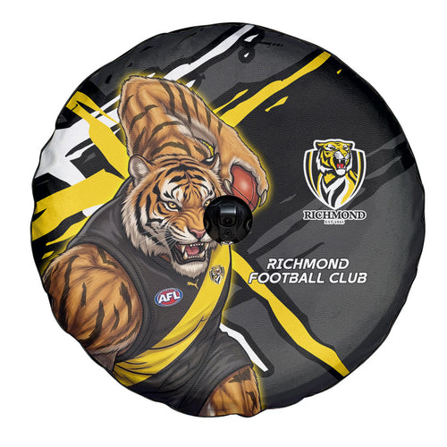 Richmond Football Club Spare Tire Cover Tigers Muscular Mascot Graphic - Abstract Paint Splatter Art