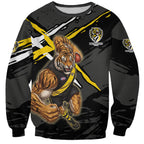 Richmond Football Club Sweatshirt Tigers Muscular Mascot Graphic - Abstract Paint Splatter Art