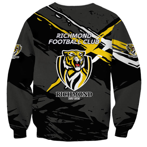 Richmond Football Club Sweatshirt Tigers Muscular Mascot Graphic - Abstract Paint Splatter Art