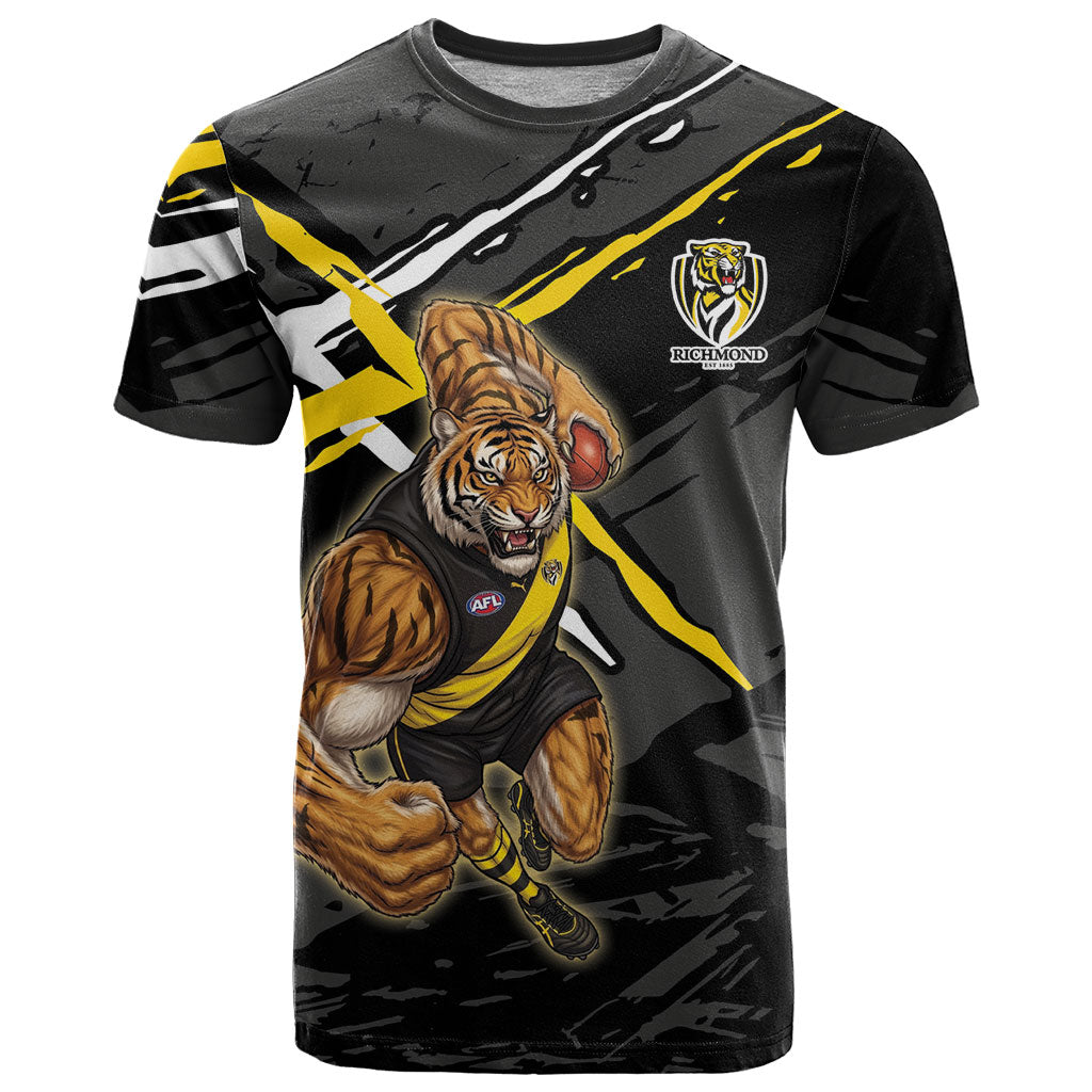 Richmond Football Club T Shirt Tigers Muscular Mascot Graphic - Abstract Paint Splatter Art