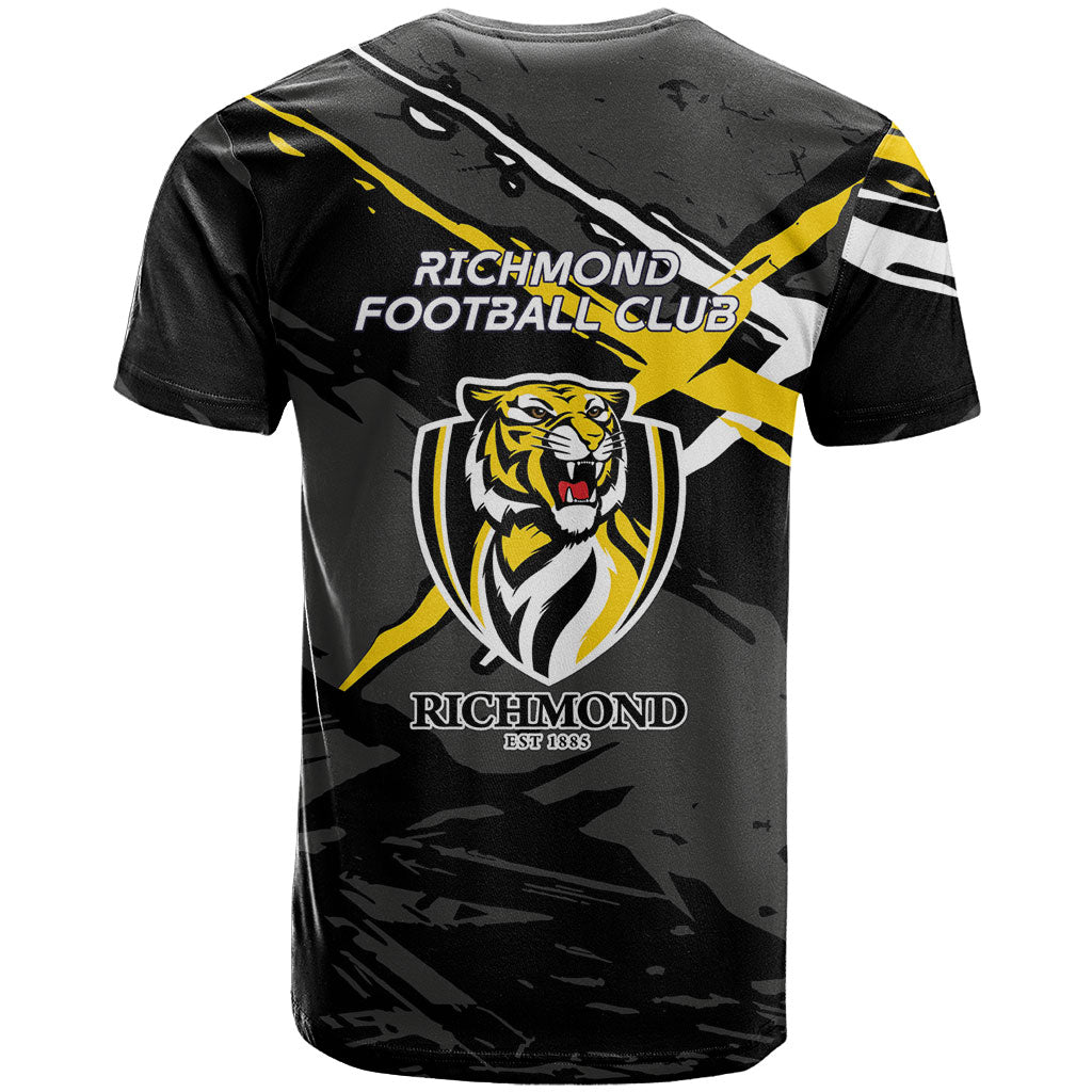 Richmond Football Club T Shirt Tigers Muscular Mascot Graphic - Abstract Paint Splatter Art