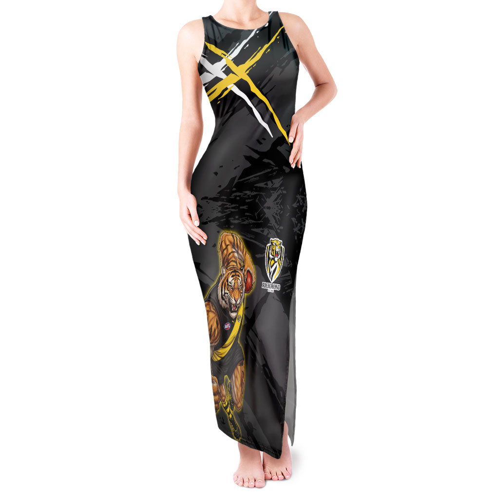 Richmond Football Club Tank Maxi Dress Tigers Muscular Mascot Graphic - Abstract Paint Splatter Art