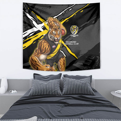 Richmond Football Club Tapestry Tigers Muscular Mascot Graphic - Abstract Paint Splatter Art