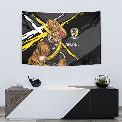 Richmond Football Club Tapestry Tigers Muscular Mascot Graphic - Abstract Paint Splatter Art