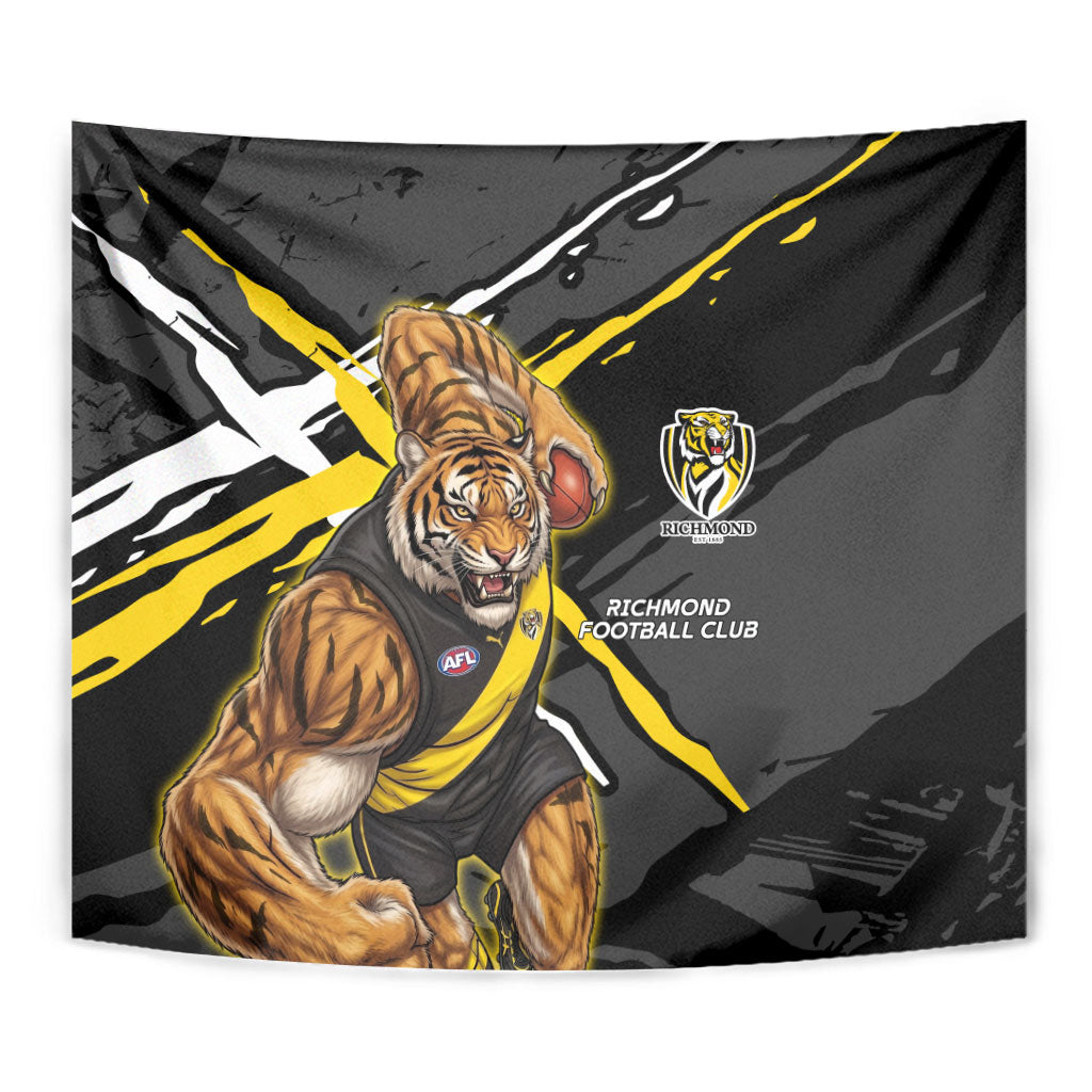 Richmond Football Club Tapestry Tigers Muscular Mascot Graphic - Abstract Paint Splatter Art