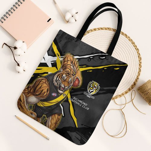 Richmond Football Club Tote Bag Tigers Muscular Mascot Graphic - Abstract Paint Splatter Art