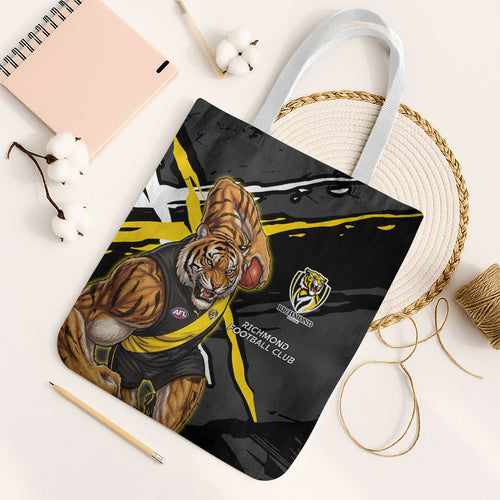Richmond Football Club Tote Bag Tigers Muscular Mascot Graphic - Abstract Paint Splatter Art