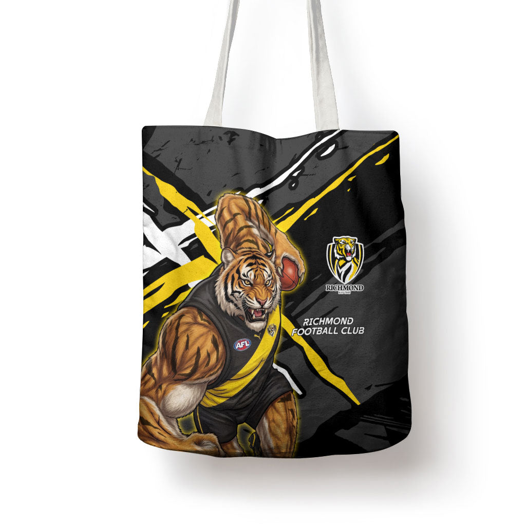 Richmond Football Club Tote Bag Tigers Muscular Mascot Graphic - Abstract Paint Splatter Art