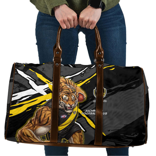 Richmond Football Club Travel Bag Tigers Muscular Mascot Graphic - Abstract Paint Splatter Art