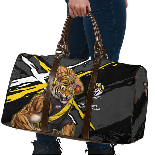 Richmond Football Club Travel Bag Tigers Muscular Mascot Graphic - Abstract Paint Splatter Art