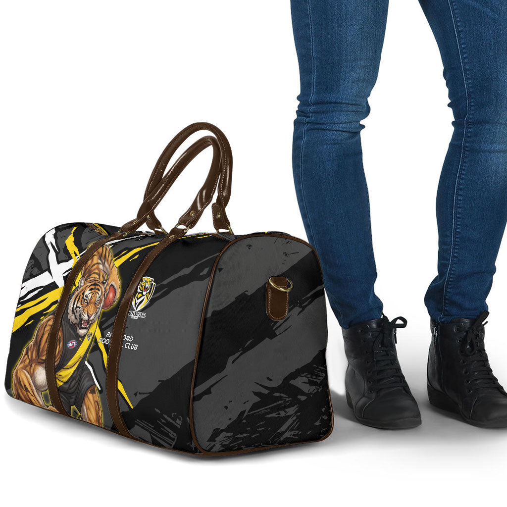 Richmond Football Club Travel Bag Tigers Muscular Mascot Graphic - Abstract Paint Splatter Art