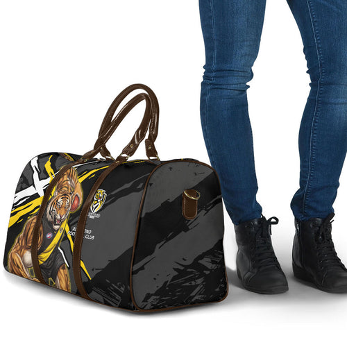 Richmond Football Club Travel Bag Tigers Muscular Mascot Graphic - Abstract Paint Splatter Art
